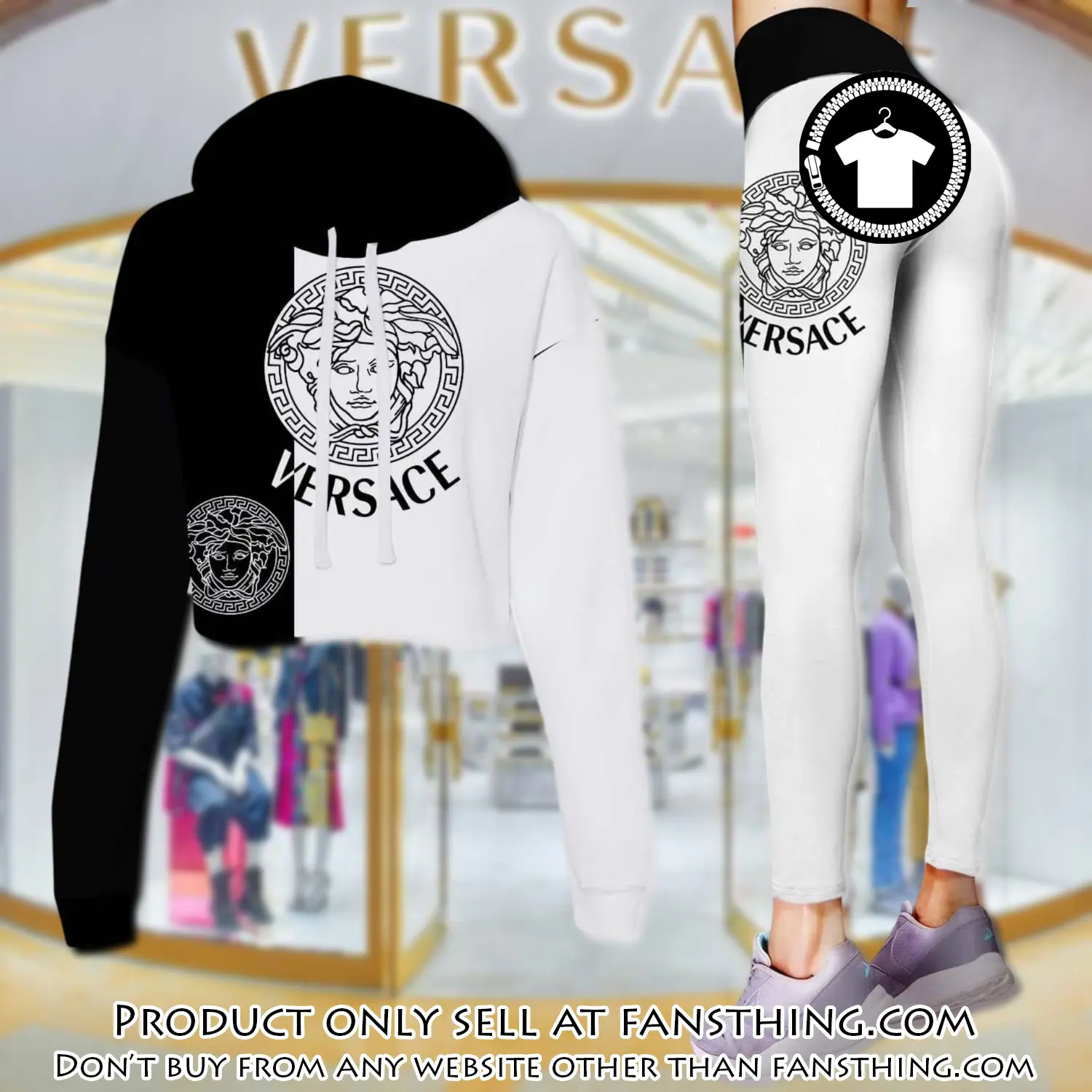 Versace black white luxury brand clothes leggings and crop top set for women fst5539749